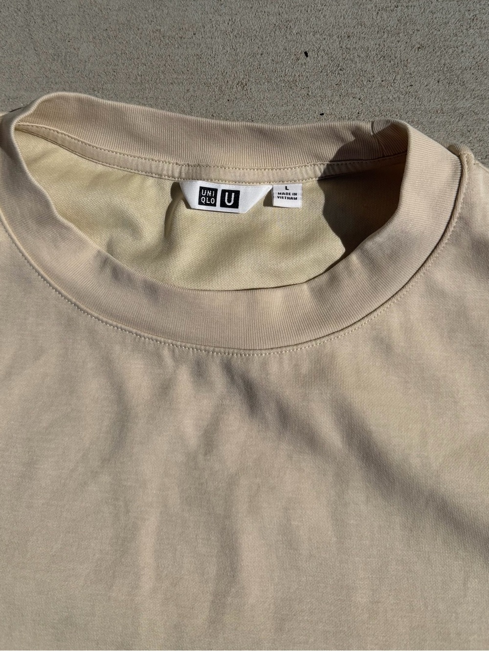Uniqlo U AIRism Cotton Oversized T-Shirt Large Beige Natural Crew Neck 475355 - Picture 3 of 7